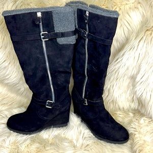 Black fabric boots